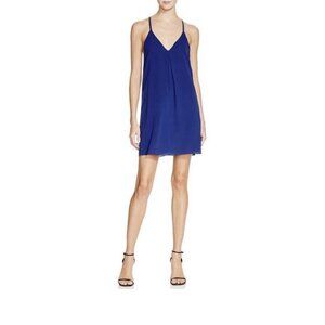 ALICE + OLIVIA Silk Fierra Racerback Cobalt Blue V-Neck Mini Dress Size M